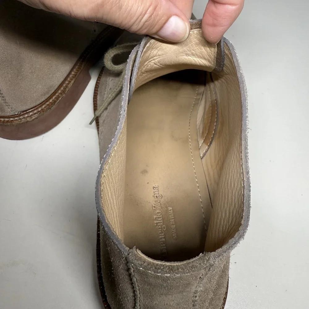 Ermenegildo Zegna Beige Suede Lace Up Chukka Boots A2686X - Men's Size 9,5 US